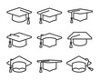 graduation cap icon set line style