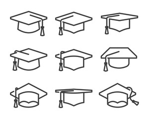 graduation cap icon set line style