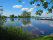 Landschaft mit keinem Yachthafen von Bargen am Fluss Eider in Schleswig-Holstein