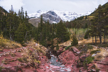 View Of The Red Rock Canyon In Waterton Lakes National Park From The Bridge Across The River