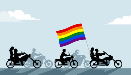 Wall Mural - Bikers on motorcycles with lgbt flag