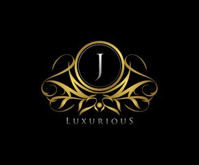 Wall Mural - Classy J Letter Luxury Boutique , Heraldic, Royal, Decoration, Boutique Logo. Interior Icon. Fashion, Jewelry, Beauty Salon, Hotel Logo. Cosmetics, Spa Logo. Resort and Restaurant Logo. 