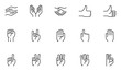 Hands vector line icons set. Hand gestures, signals. Editable stroke. 48x48 Pixel Perfect.