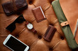 © leandro crespi/Stocksy - Masculine product layout overhead still life