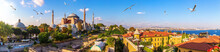 Hagia Sofia, Old Turkish Hammam And The Bosphorus, Beautiful Istanbul Panorama