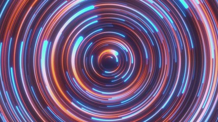 Wall Mural - Looped animation. Abstract background with moving through bright circles in orange and blue color. Modern colorful wallpaper. 3d rendering.