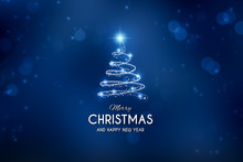 Abstract Christmas Tree On Blue Background