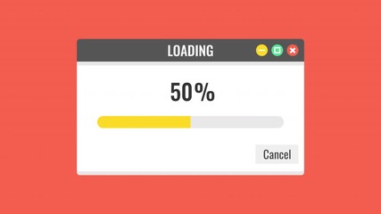 Poster - Loading Transfer download 0-100%. Loading bar. Program window isolated on red background. 4K resolution.