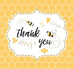 Baby shower invitation template with text Thank you with bee, honey. Cute card design for girls boys