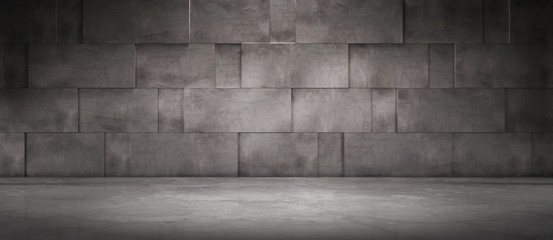 Wall Mural - dark concrete wall background with spotlight floor - empty room scene for car or product placement o