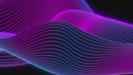 Poster - Looped animation. Abstract colorful wavy background in bright rainbow colors. Modern colorful wallpaper. 3d rendering.