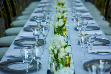 Fancy wedding reception area ready for guests and the party