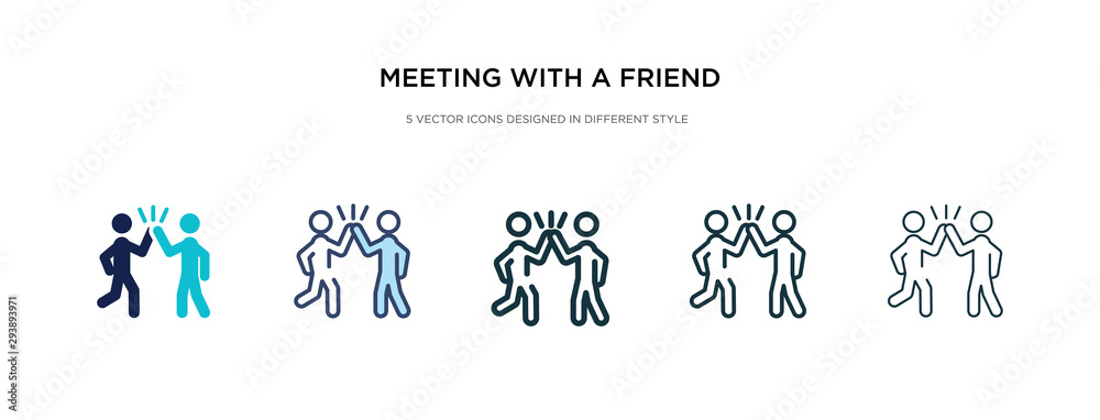 meeting with a friend icon in different style vector illustration. two colored and black meeting with a friend vector icons designed in filled, outline, line and stroke style can be used for web, - obrazy, fototapety, plakaty 