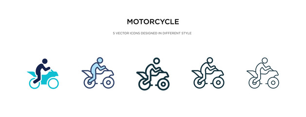 motorcycle icon in different style vector illustration. two colored and black motorcycle vector icons designed in filled, outline, line and stroke style can be used for web, mobile, ui