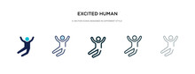 Excited Human Icon In Different Style Vector Illustration. Two Colored And Black Excited Human Vector Icons Designed In Filled, Outline, Line And Stroke Style Can Be Used For Web, Mobile, Ui