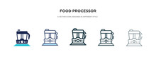 Food Processor Icon In Different Style Vector Illustration. Two Colored And Black Food Processor Vector Icons Designed In Filled, Outline, Line And Stroke Style Can Be Used For Web, Mobile, Ui