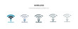 wireless icon in different style vector illustration. two colored and black wireless vector icons designed in filled, outline, line and stroke style can be used for web, mobile, ui