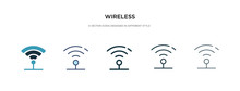 Wireless Icon In Different Style Vector Illustration. Two Colored And Black Wireless Vector Icons Designed In Filled, Outline, Line And Stroke Style Can Be Used For Web, Mobile, Ui