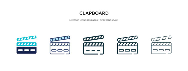 Wall Mural - clapboard icon in different style vector illustration. two colored and black clapboard vector icons designed in filled, outline, line and stroke style can be used for web, mobile, ui