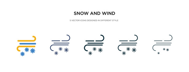 snow and wind icon in different style vector illustration. two colored and black snow and wind vector icons designed in filled, outline, line stroke style can be used for web, mobile, ui