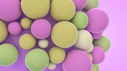 Poster - 3D animation of many pulsating balls around a large ball. Close up.