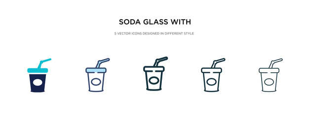 Wall Mural - soda glass with a straw icon in different style vector illustration. two colored and black soda glass with a straw vector icons designed in filled, outline, line and stroke style can be used for