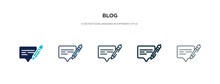 Blog Icon In Different Style Vector Illustration. Two Colored And Black Blog Vector Icons Designed In Filled, Outline, Line And Stroke Style Can Be Used For Web, Mobile, Ui