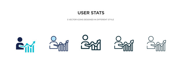 user stats icon in different style vector illustration. two colored and black user stats vector icons designed in filled, outline, line and stroke style can be used for web, mobile, ui