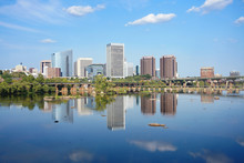 Richmond Virginia Skyline Reflecting In The James River