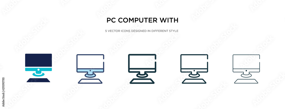 pc computer with monitor icon in different style vector illustration. two colored and black pc computer with monitor vector icons designed in filled, outline, line and stroke style can be used for - obrazy, fototapety, plakaty 