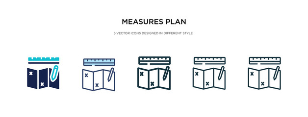 Sticker - measures plan icon in different style vector illustration. two colored and black measures plan vector icons designed in filled, outline, line and stroke style can be used for web, mobile, ui