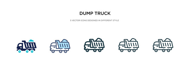 dump truck icon in different style vector illustration. two colored and black dump truck vector icons designed in filled, outline, line and stroke style can be used for web, mobile, ui