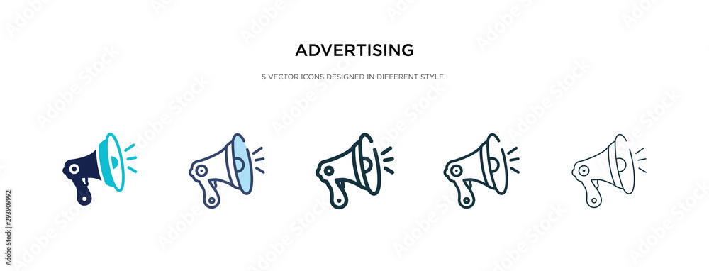 advertising icon in different style vector illustration. two colored and black advertising vector icons designed in filled, outline, line and stroke style can be used for web, mobile, ui - obrazy, fototapety, plakaty 