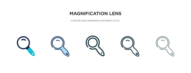 Wall Mural - magnification lens icon in different style vector illustration. two colored and black magnification lens vector icons designed in filled, outline, line and stroke style can be used for web, mobile,