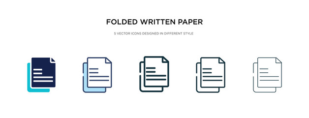 folded written paper icon in different style vector illustration. two colored and black folded writt