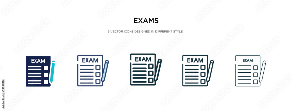 exams icon in different style vector illustration. two colored and black exams vector icons designed in filled, outline, line and stroke style can be used for web, mobile, ui - obrazy, fototapety, plakaty 