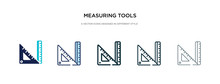 Measuring Tools Icon In Different Style Vector Illustration. Two Colored And Black Measuring Tools Vector Icons Designed In Filled, Outline, Line And Stroke Style Can Be Used For Web, Mobile, Ui