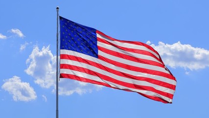 Wall Mural - the flag of the united states of american blowing in the wind