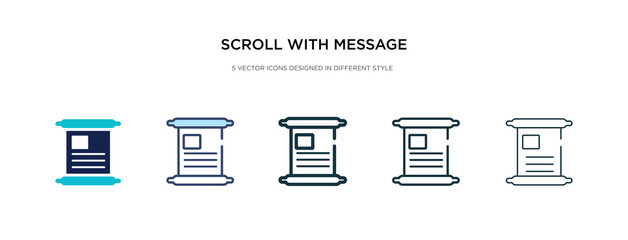 scroll with message inside icon in different style vector illustration. two colored and black scroll with message inside vector icons designed in filled, outline, line and stroke style can be used