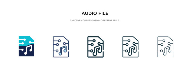 Poster - audio file icon in different style vector illustration. two colored and black audio file vector icons designed in filled, outline, line and stroke style can be used for web, mobile, ui