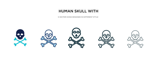 Wall Mural - human skull with crossed bones icon in different style vector illustration. two colored and black human skull with crossed bones vector icons designed in filled, outline, line and stroke style can