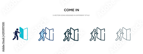 Fotografía come in icon in different style vector illustration