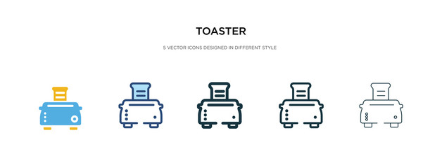 toaster icon in different style vector illustration. two colored and black toaster vector icons designed in filled, outline, line and stroke style can be used for web, mobile, ui