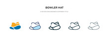 Bowler Hat Icon In Different Style Vector Illustration. Two Colored And Black Bowler Hat Vector Icons Designed In Filled, Outline, Line And Stroke Style Can Be Used For Web, Mobile, Ui