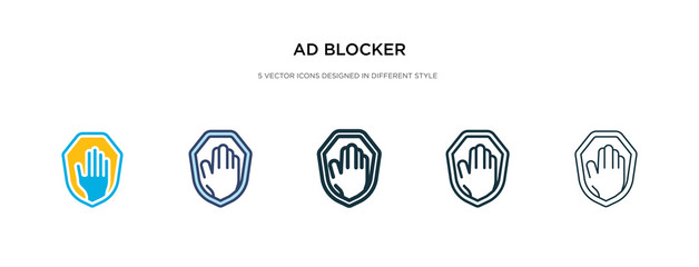 ad blocker icon in different style vector illustration. two colored and black ad blocker vector icons designed in filled, outline, line and stroke style can be used for web, mobile, ui