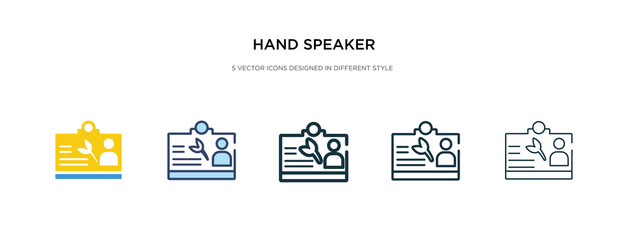 Wall Mural - hand speaker icon in different style vector illustration. two colored and black hand speaker vector icons designed in filled, outline, line and stroke style can be used for web, mobile, ui