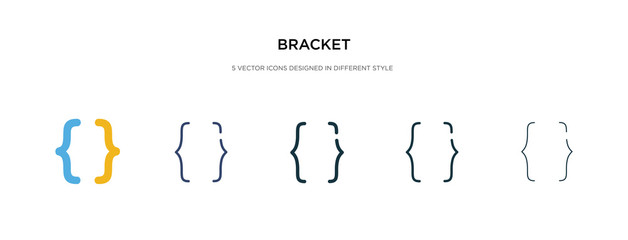 bracket icon in different style vector illustration. two colored and black bracket vector icons desi