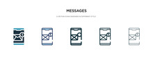 Messages Icon In Different Style Vector Illustration. Two Colored And Black Messages Vector Icons Designed In Filled, Outline, Line And Stroke Style Can Be Used For Web, Mobile, Ui