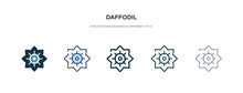 Daffodil Icon In Different Style Vector Illustration. Two Colored And Black Daffodil Vector Icons Designed In Filled, Outline, Line And Stroke Style Can Be Used For Web, Mobile, Ui