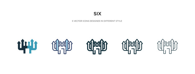 Poster - six icon in different style vector illustration. two colored and black six vector icons designed in 